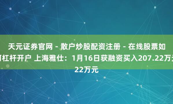 天元证券官网 - 散户炒股配资注册 - 在线股票如何杠杆开户 上海雅仕：1月16日获融资买入207.22万元
